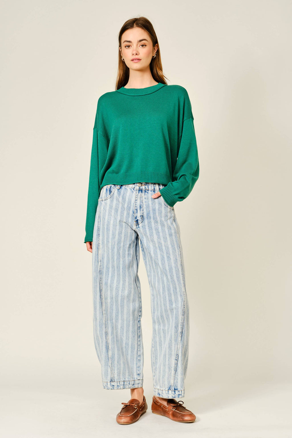 Striped Balloon Washed Jeans