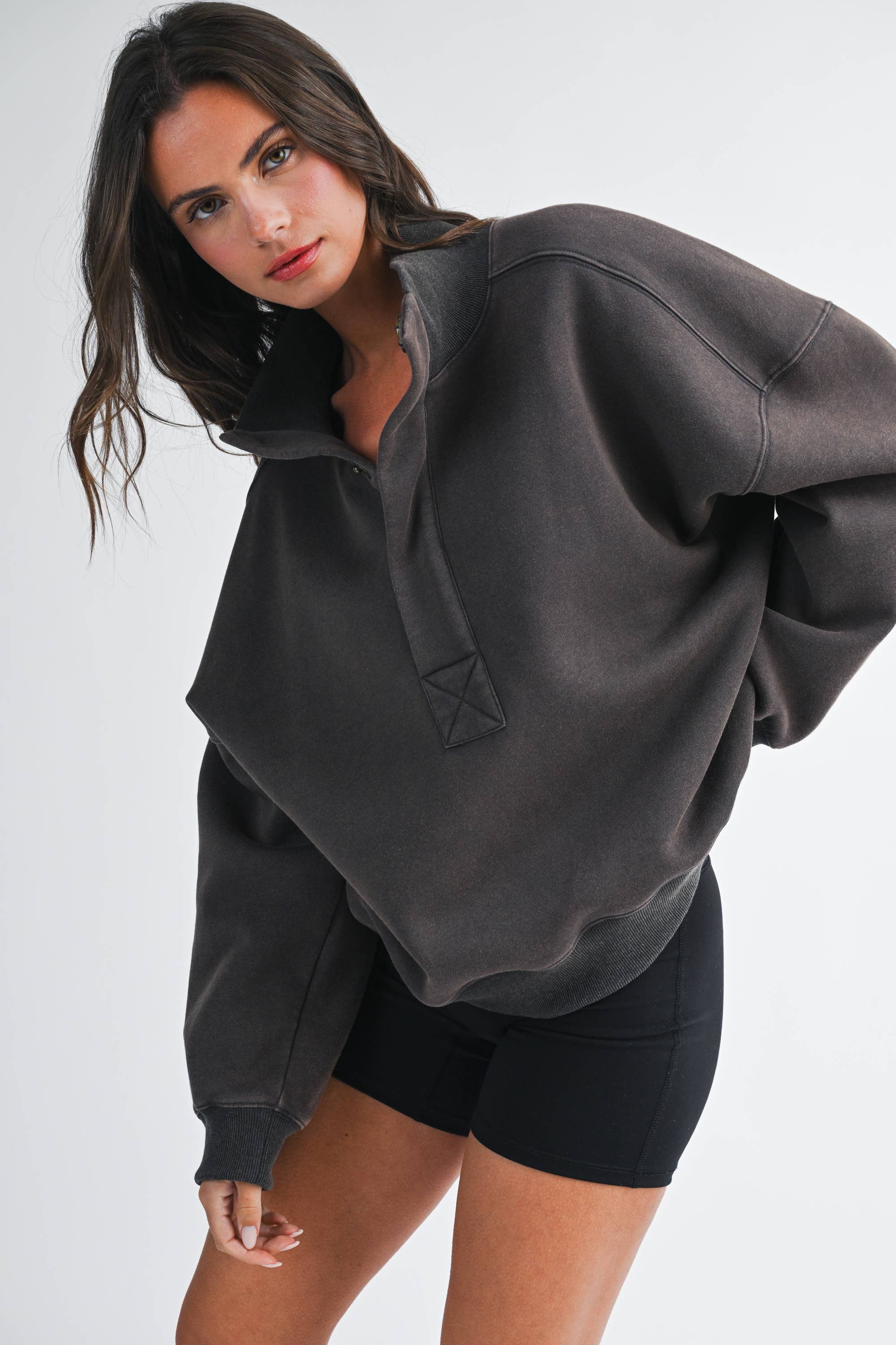 Oversized Snap Neck Sweatshirt