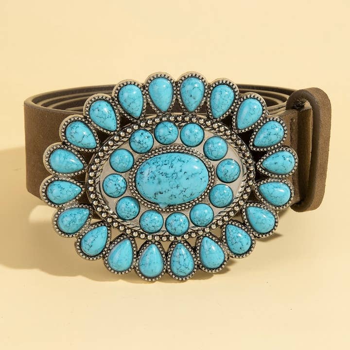 Western Concho Turquoise Stone Buckle Belt