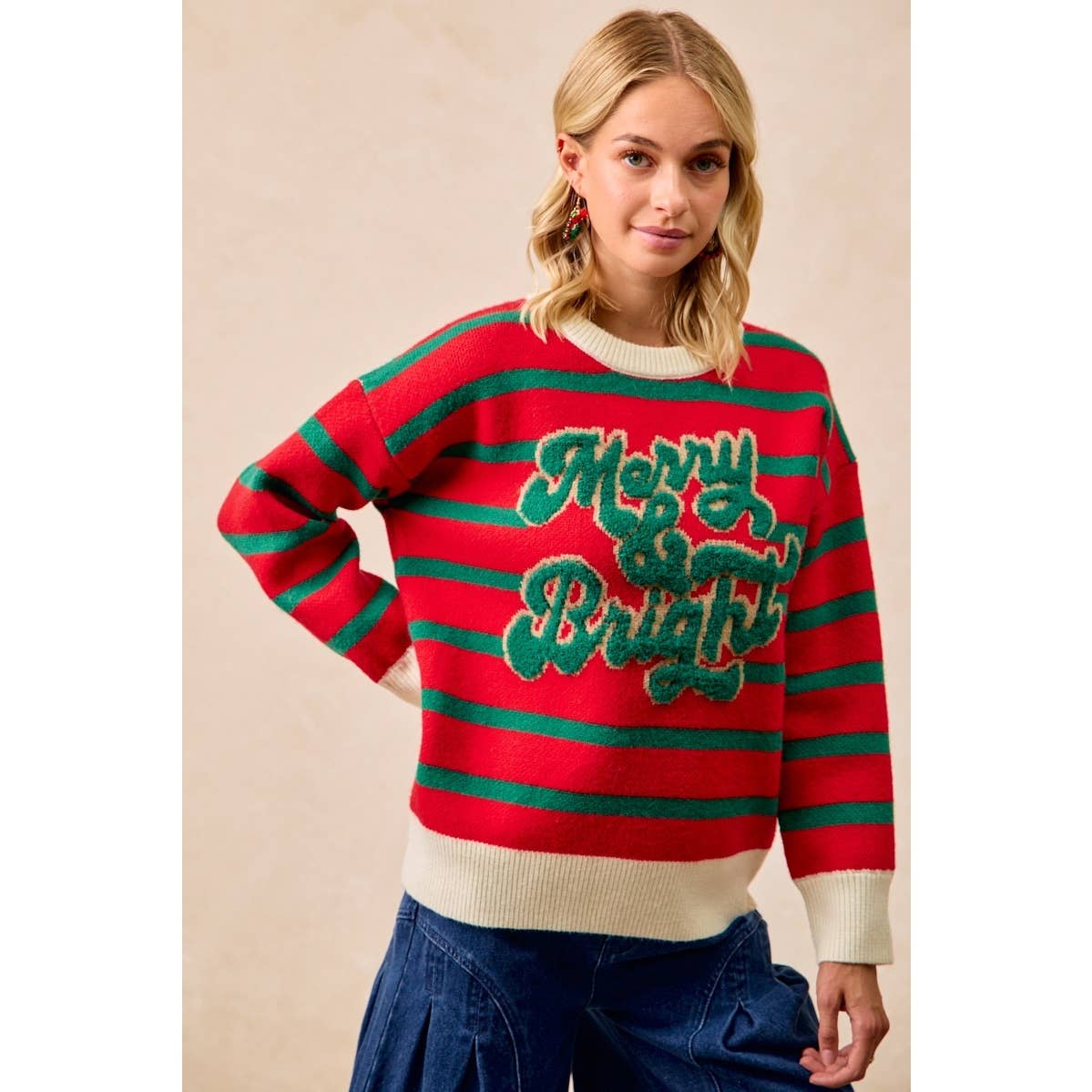 CHRISTMAS THEME STRIPE KNIT TOP
