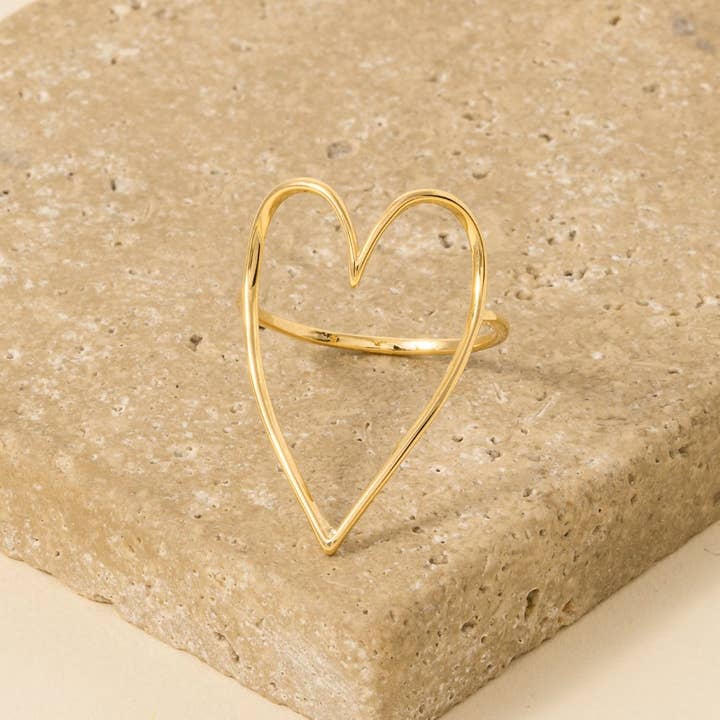 Minimalist Heart Cut Out Ring - Dainty Open Heart Band