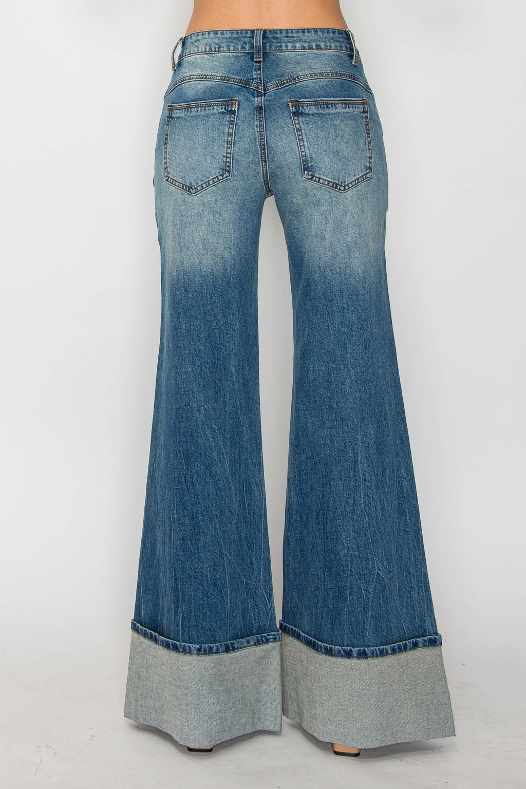 Premium Mid-Rise Cuffed Flare Jeans