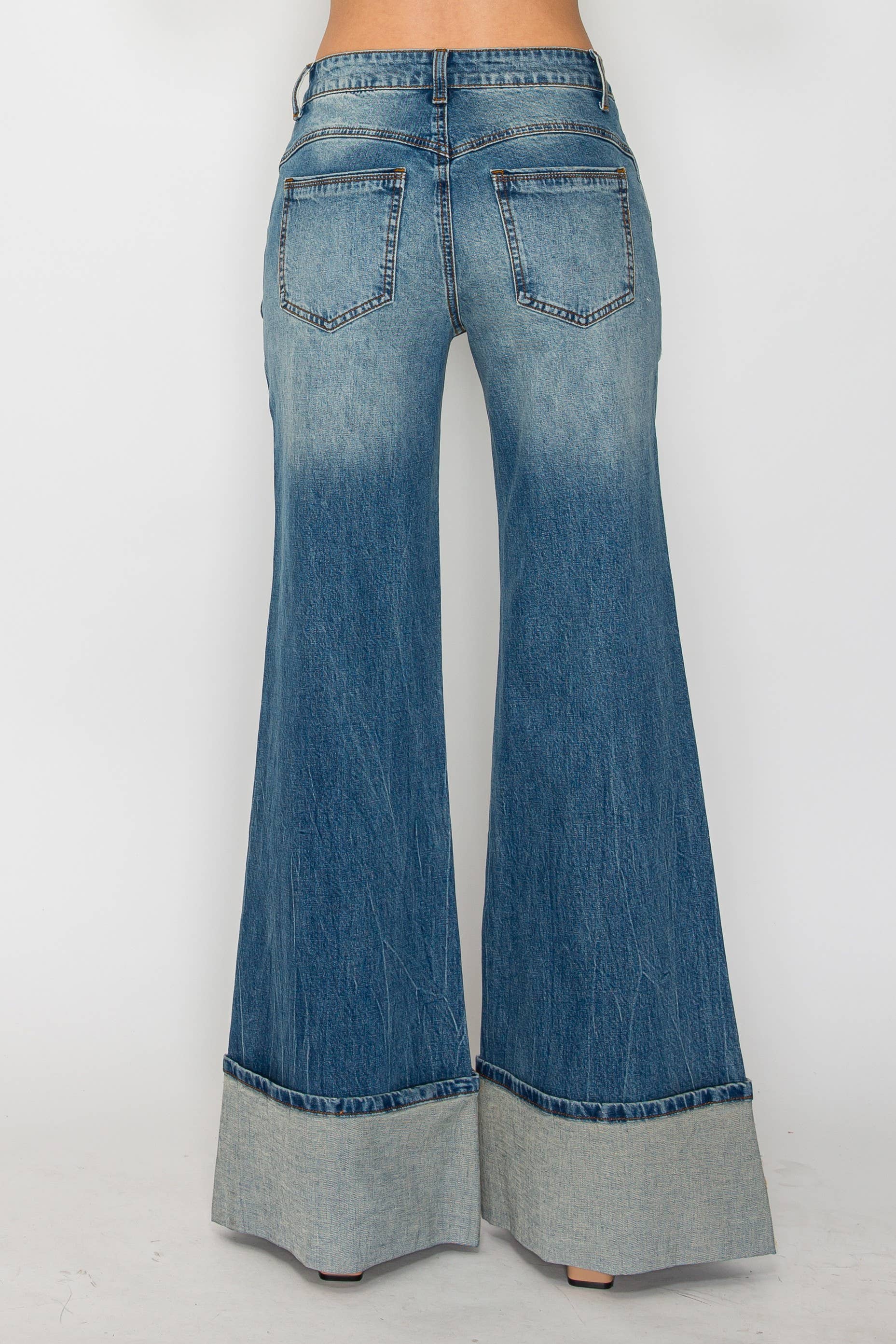 Premium Mid-Rise Cuffed Flare Jeans
