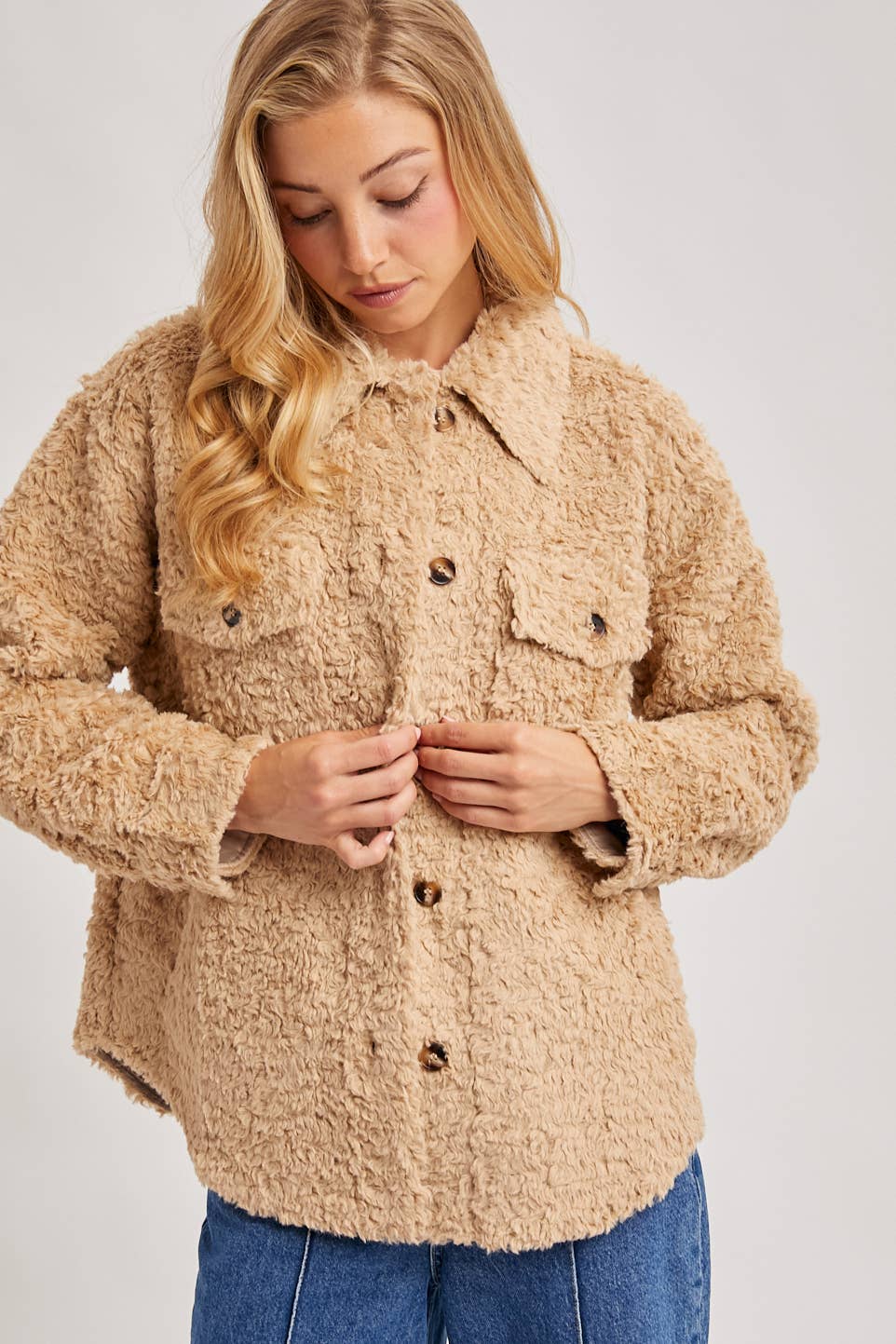Latte Boucle` Button Jacket