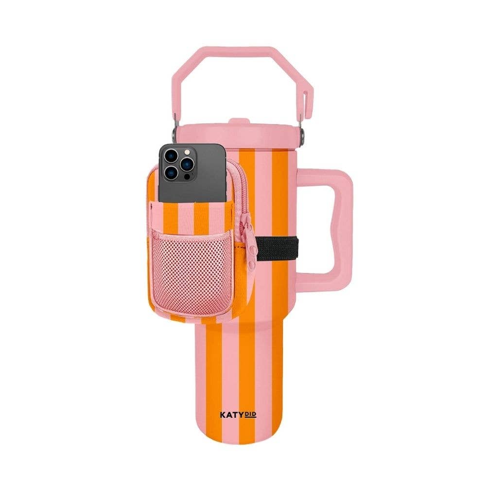 Pink and Orange Striped Tumbler Zipper Pouch