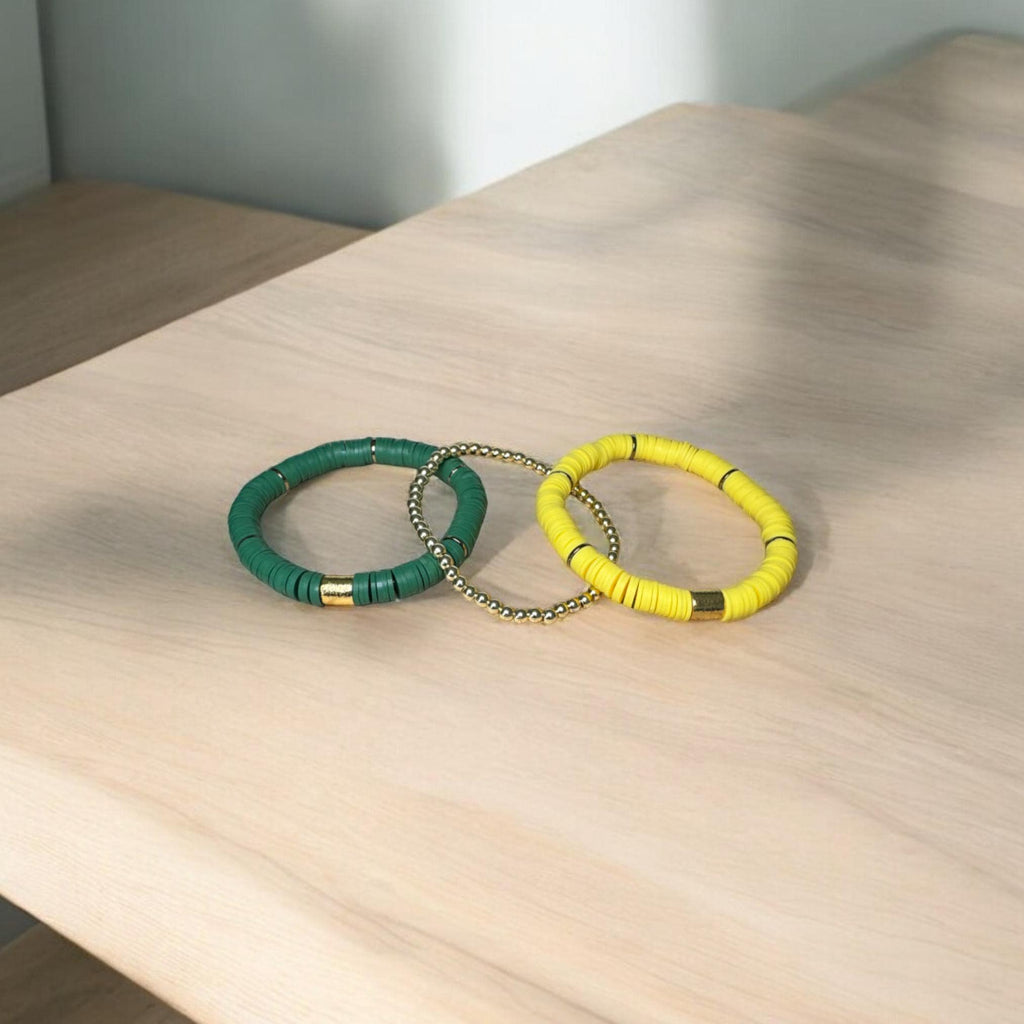 Green and Yellow Game Day Bracelet Stack