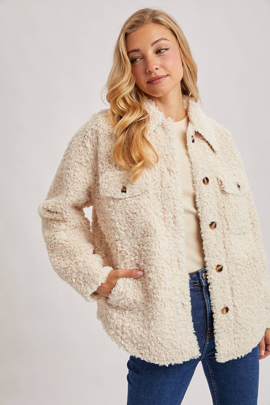 Latte Boucle` Button Jacket