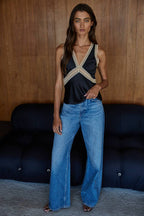 Satin Contrast Lace Top