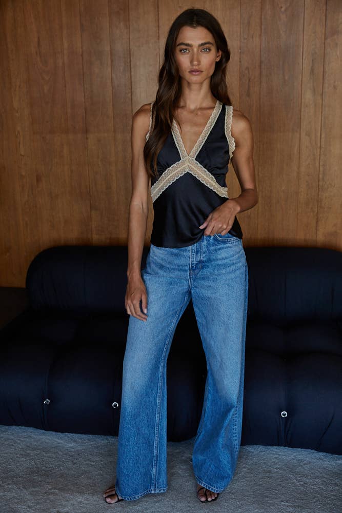 Satin Contrast Lace Top