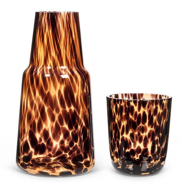 Fused Dots Bedside Carafe & Cups Set - 24oz Glass Water Carafe (Amber)