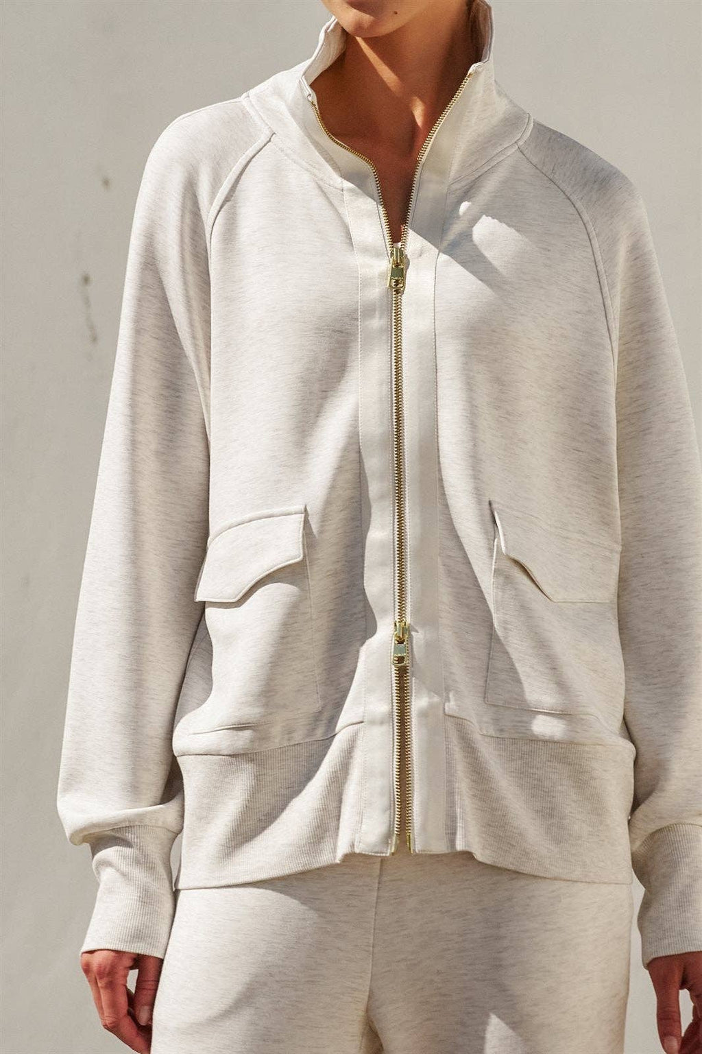 Oatmeal Scuba Knit Track Bomber Jacket