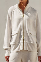 Oatmeal Scuba Knit Track Bomber Jacket