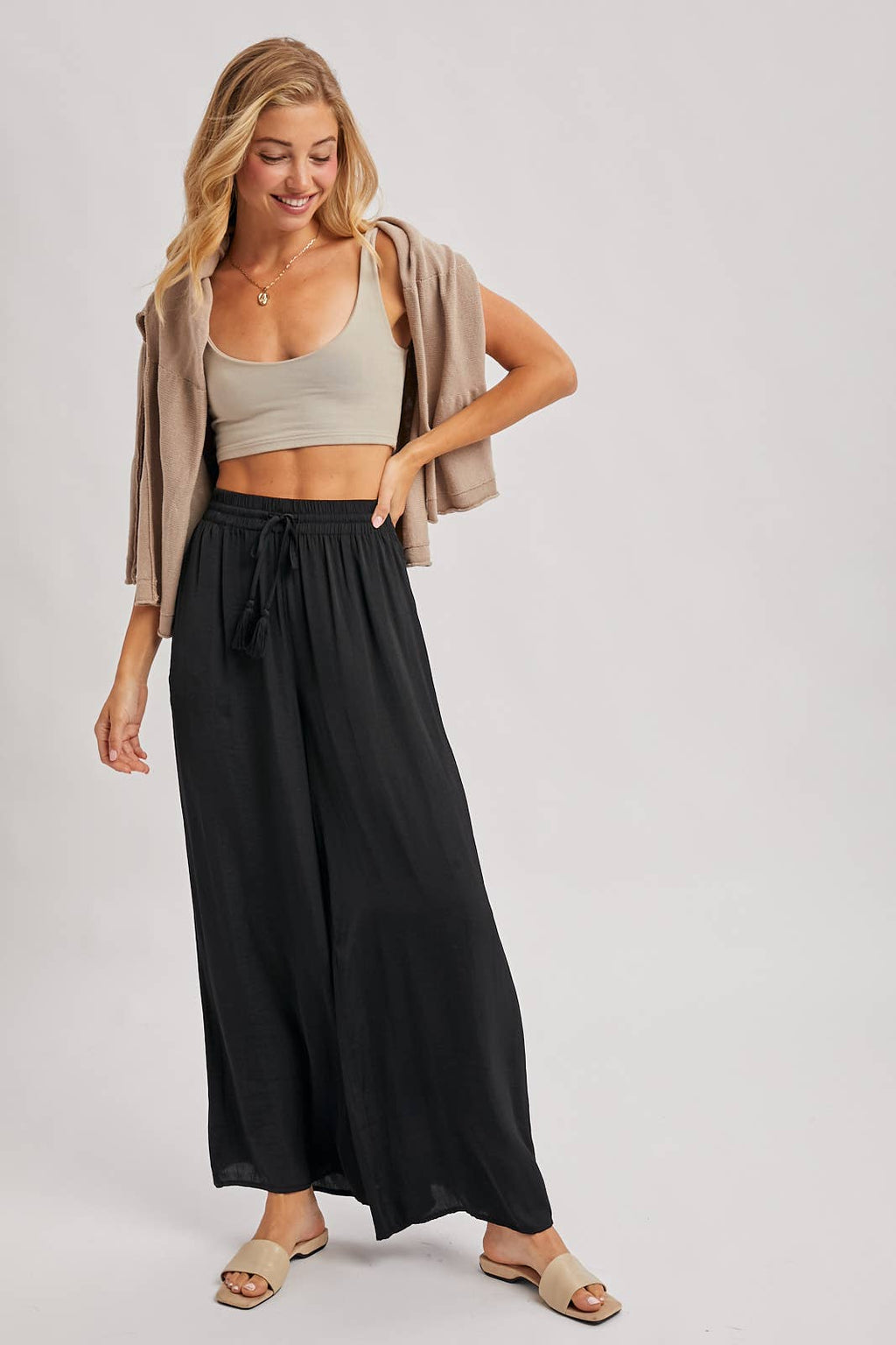 SILKY PALAZZO WIDE LEG PANTS
