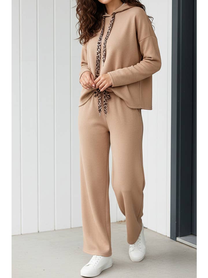 Drawstring Pullover Hoodie and High Waist Pants Corduroy Set