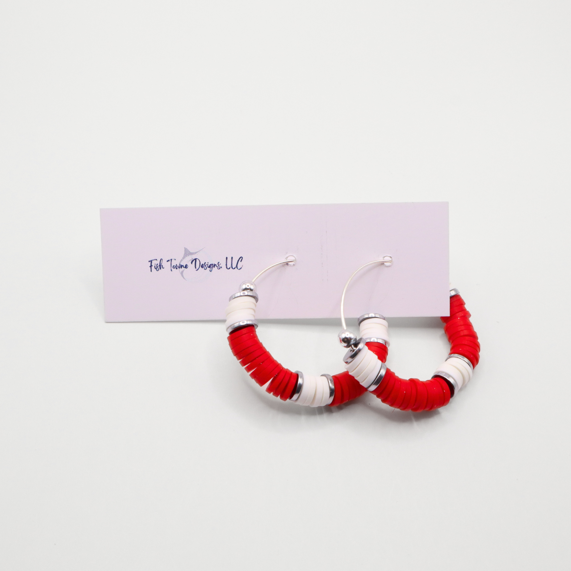 Red and White Game Day Hoop Earrings