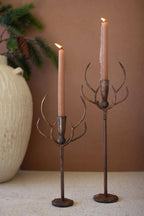 Rustic Metal Deer Taper Candle Holders – Set of 2