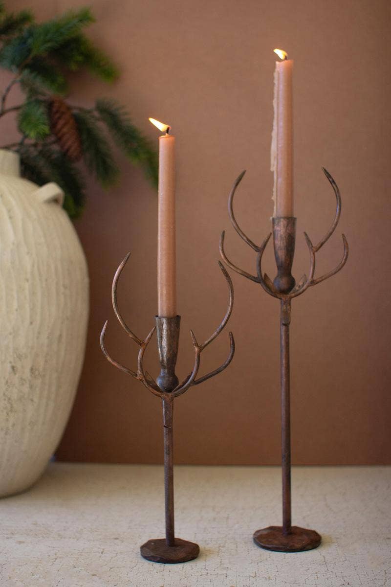 Rustic Metal Deer Taper Candle Holders – Set of 2
