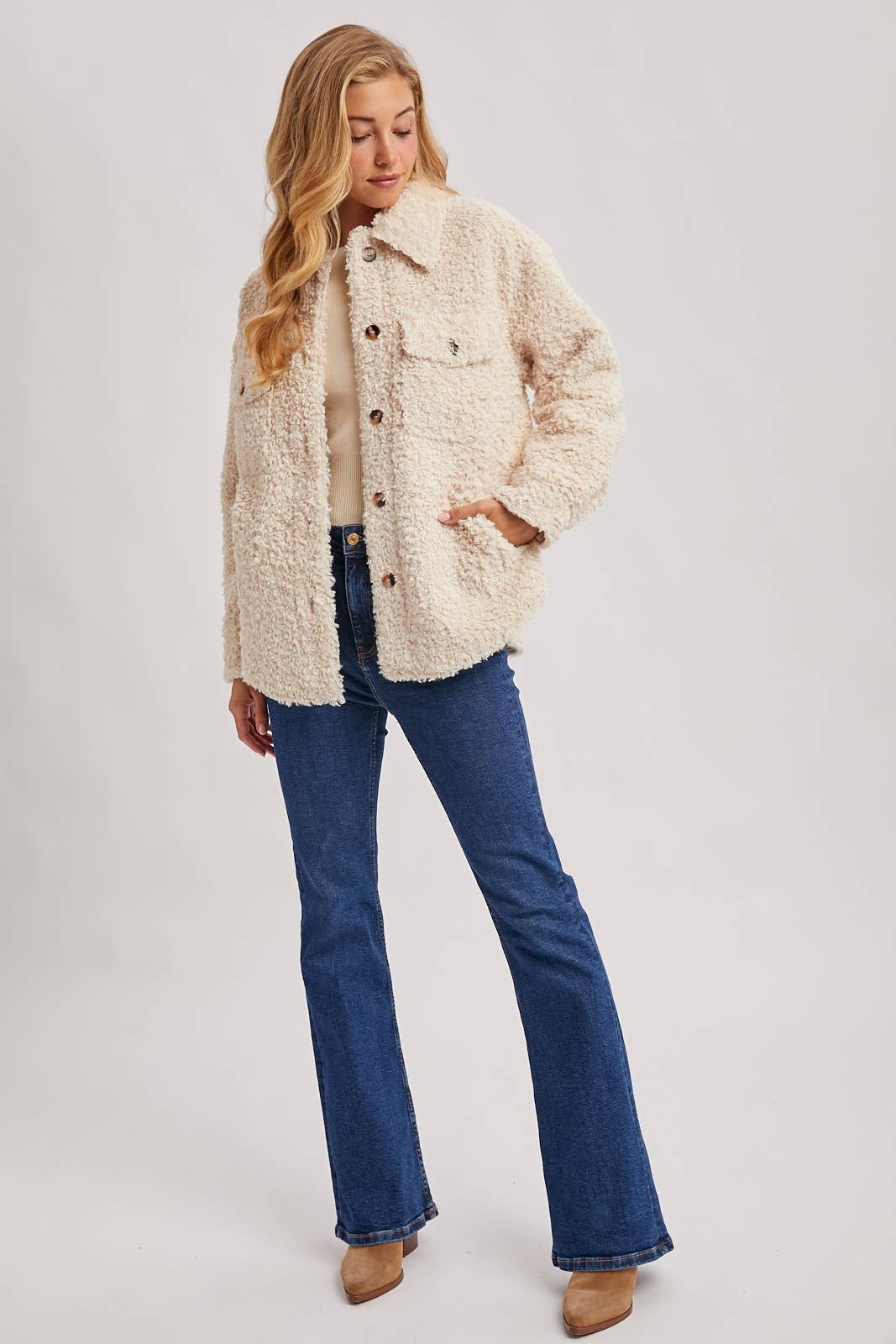 Latte Boucle` Button Jacket