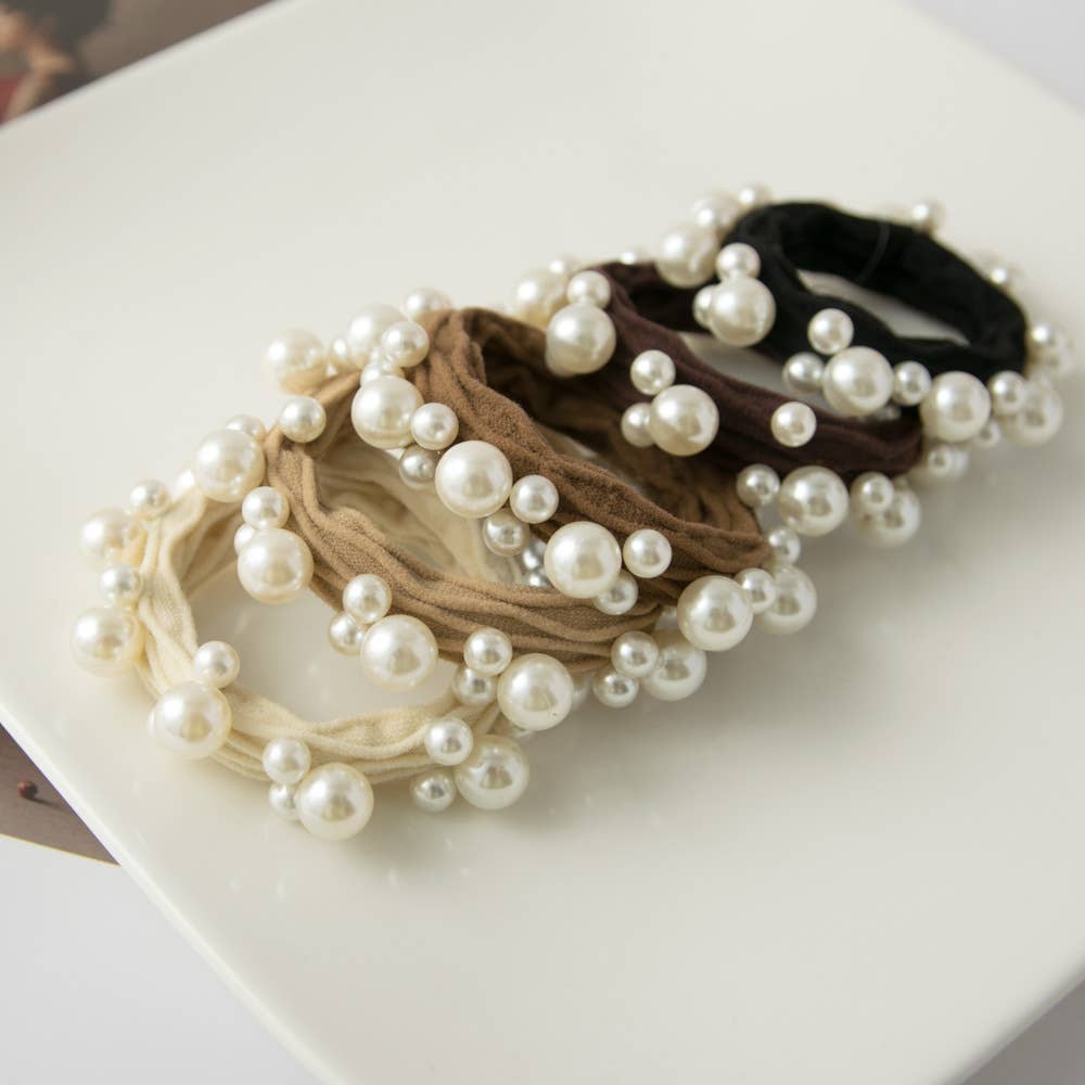 Textured Seamless Pearl Hair Ties - Set of 5