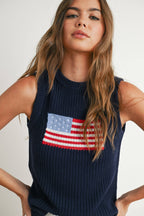 Flag Print Sleeveless Sweater