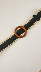 Whipstitch Raffia Belt with Wooden Round Buckle