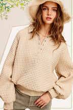 Two-Toned Textured Snap Pullover