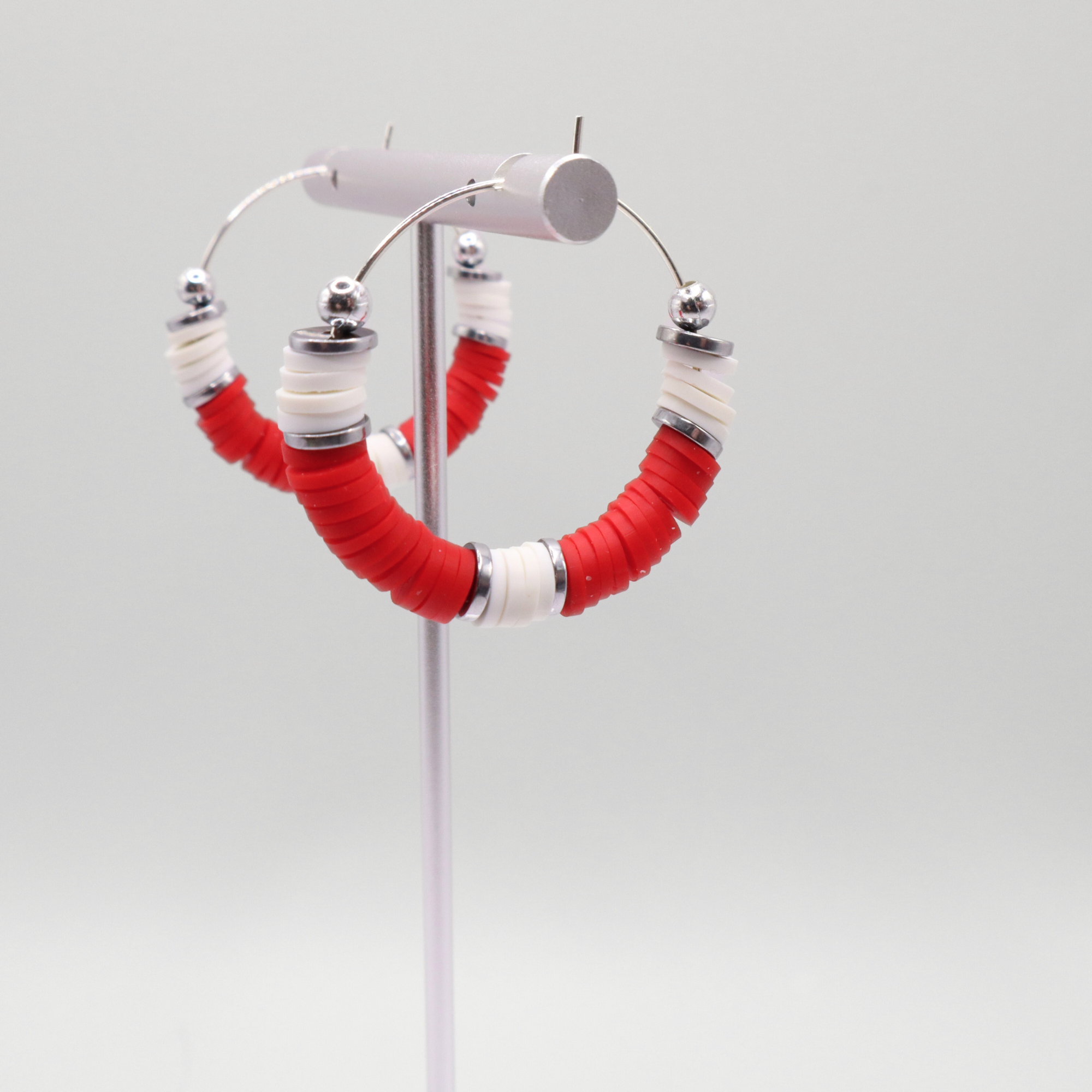 Red and White Game Day Hoop Earrings