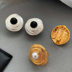 Gold Spiral Pearl Stud Earrings