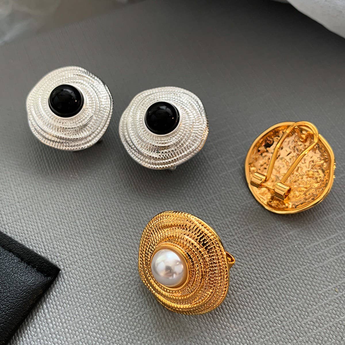 Gold Spiral Pearl Stud Earrings
