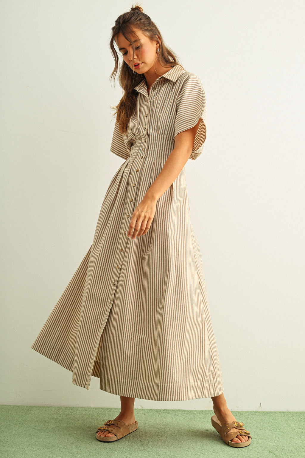 D4472   STRIPED BUTTONDOWN SHIRT DRESS