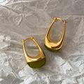 Amber Olive Resin Teardrop Earrings - Gold Framed Studs