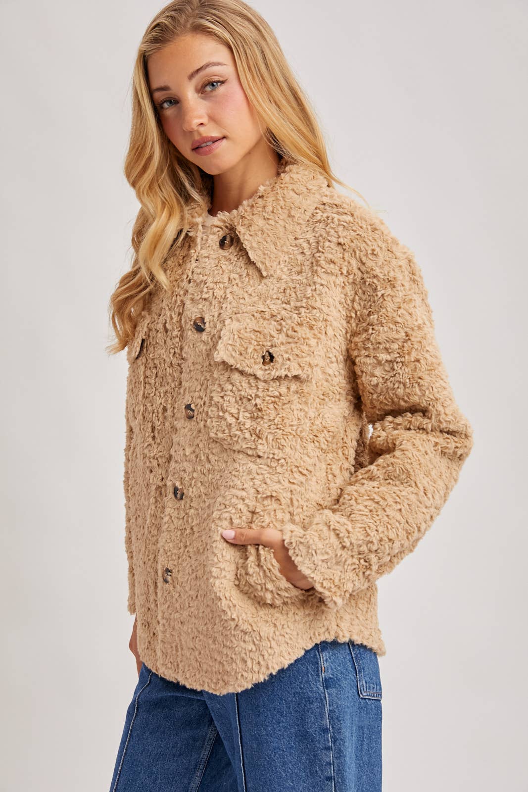 Latte Boucle` Button Jacket