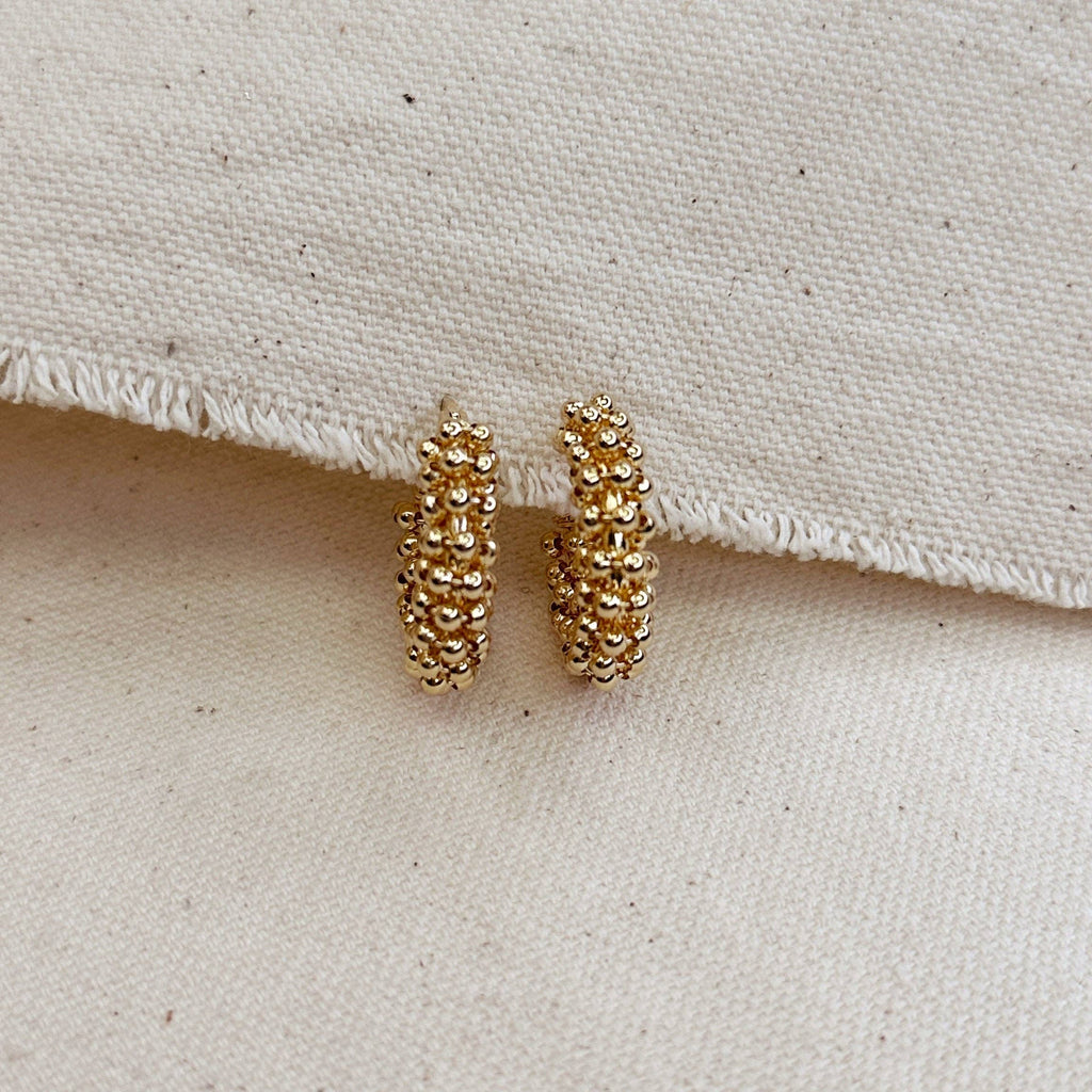 18k Gold  Beaded Cluster Hoop Earrings