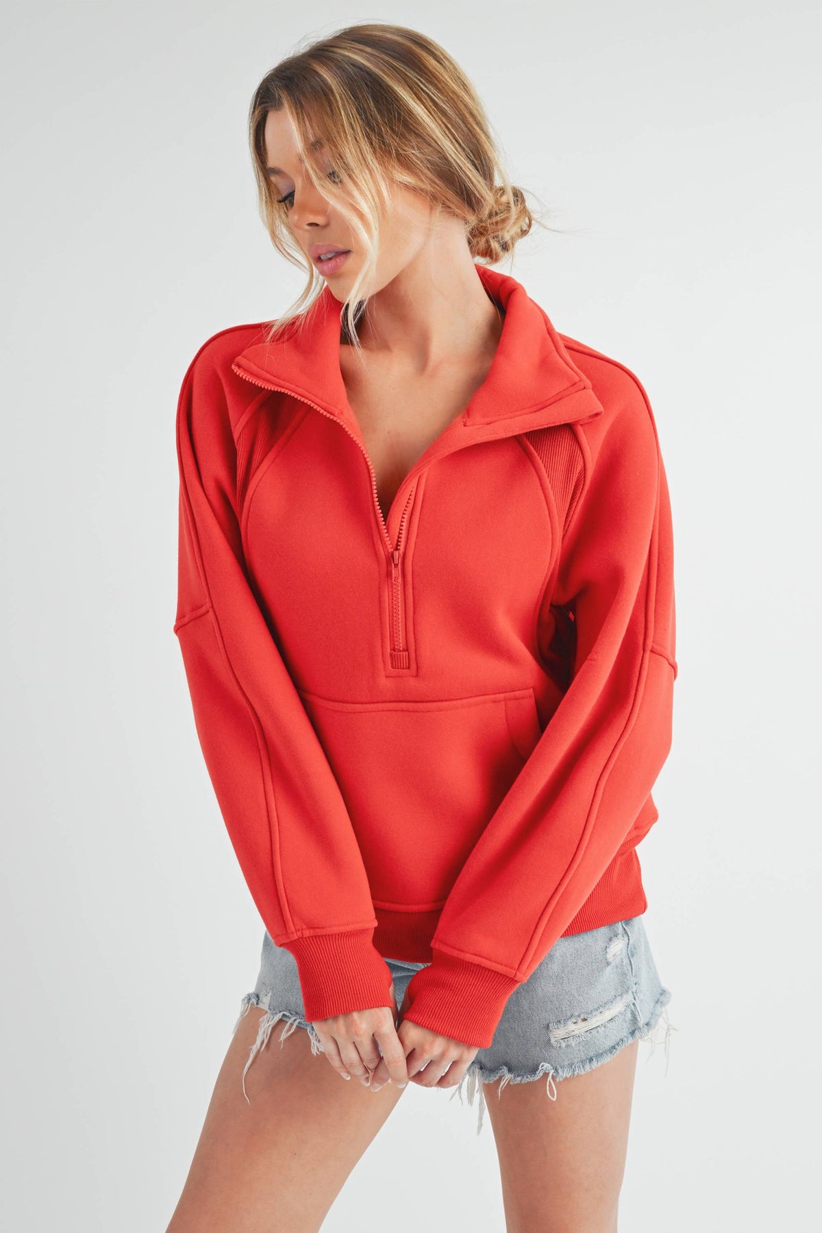 Long Dove Funnel Neck Half Zip Sweater – Tomato