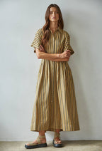 Striped Button-Down Flare Dress
