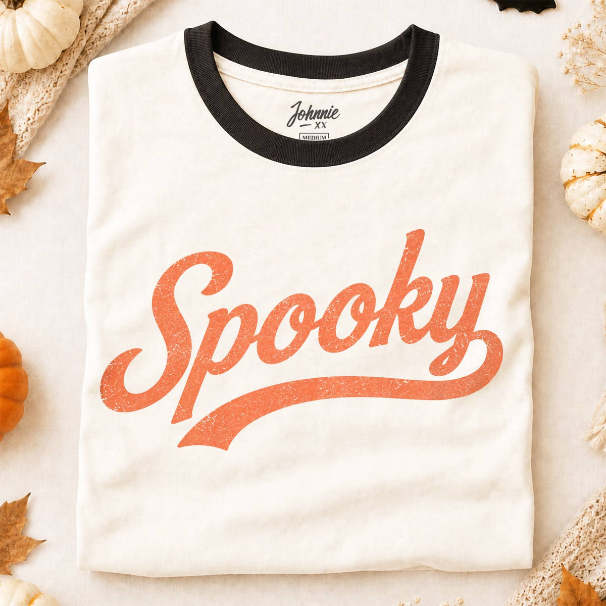 Spooky Halloween Graphic Ringer Tee – Natural & Black
