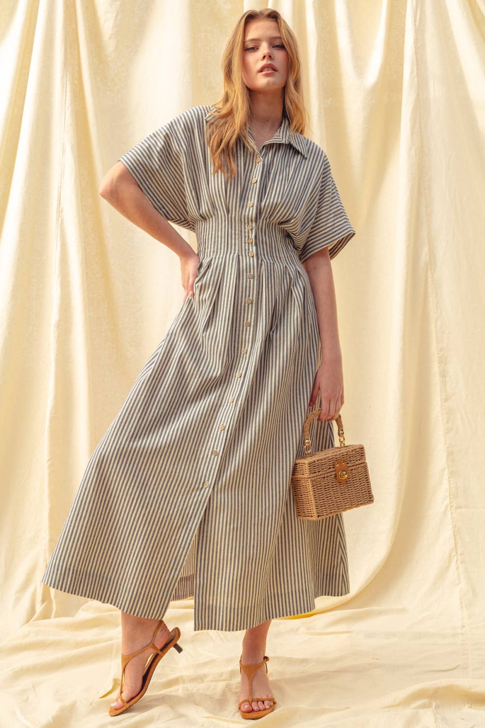 D4472   STRIPED BUTTONDOWN SHIRT DRESS