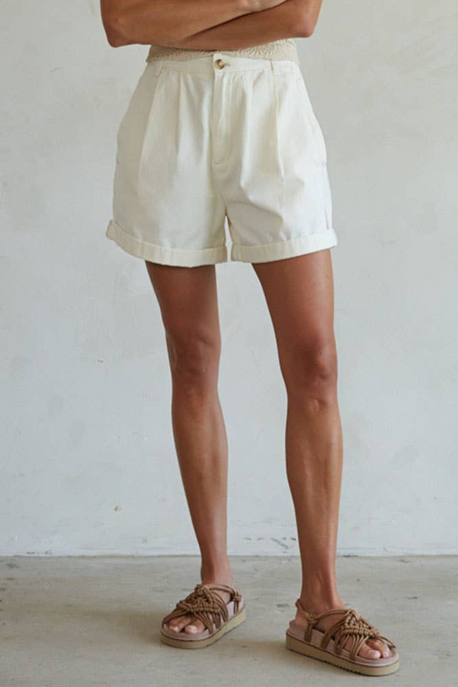 Relaxed Pleated Cotton Shorts