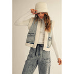 Washed Vintage Denim Fleece Vest