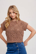 KNIT SWEATER SHORT SLEEVED PULLOVER