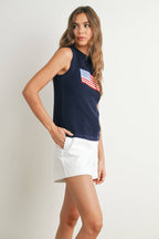Flag Print Sleeveless Sweater