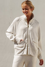 Oatmeal Scuba Knit Track Bomber Jacket