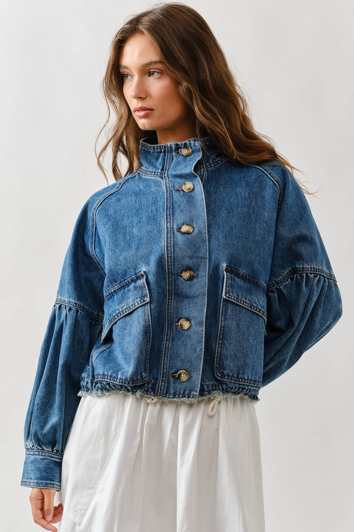 Balloon Sleeve Twill Jacket