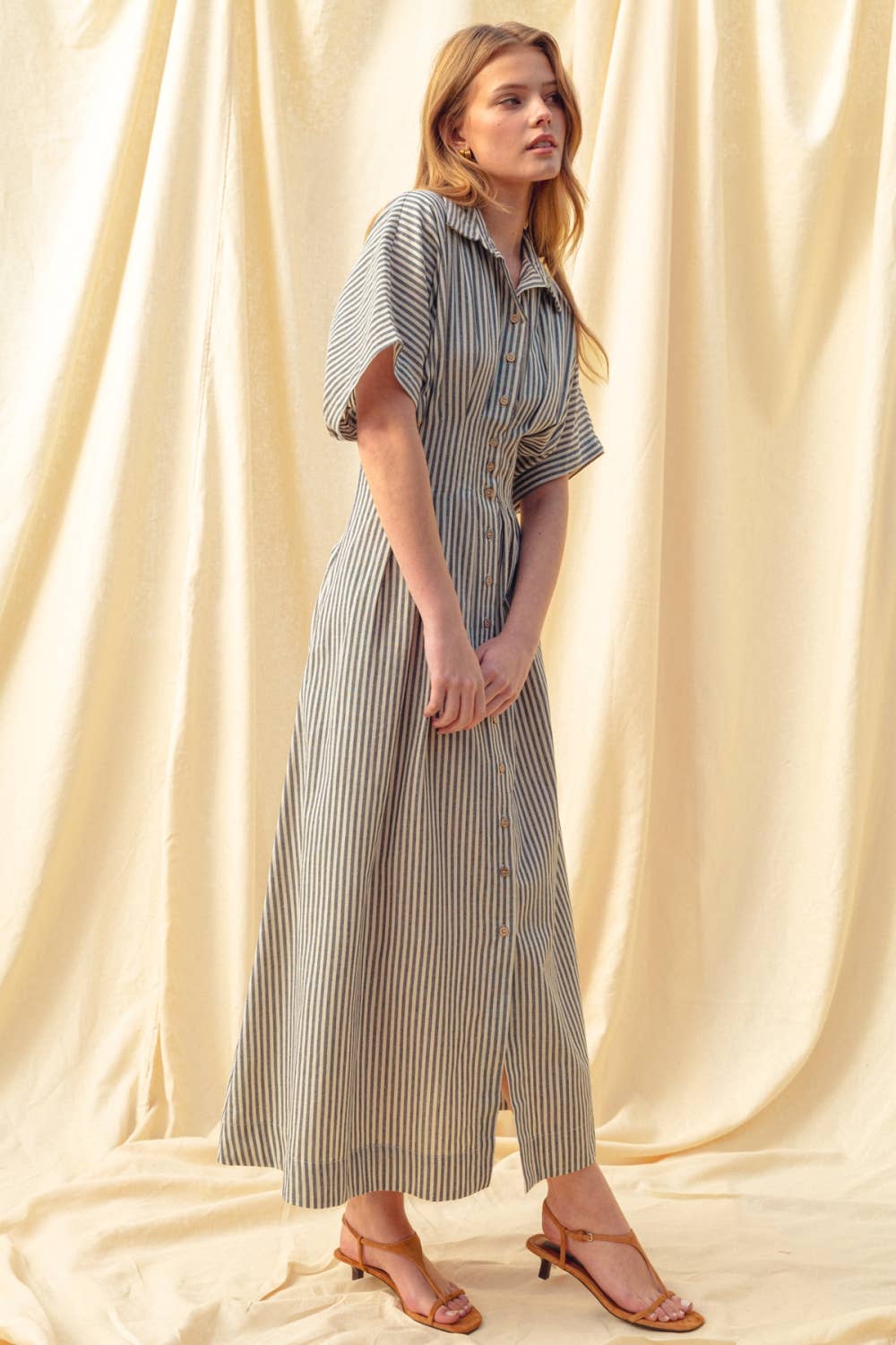 D4472   STRIPED BUTTONDOWN SHIRT DRESS
