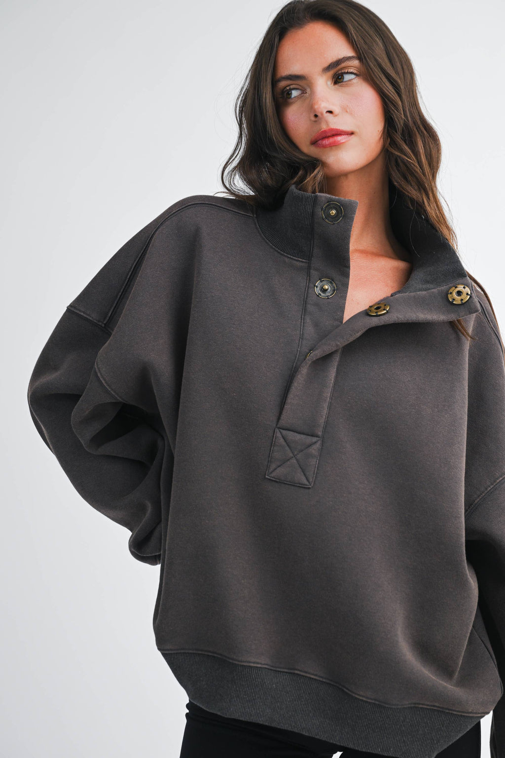 Oversized Snap Neck Sweatshirt