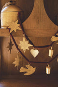 Gold Christmas Charm Garland with Maroon Velvet Ribbon – 64-Inch