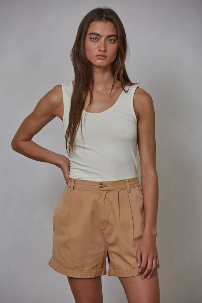 Relaxed Pleated Cotton Shorts