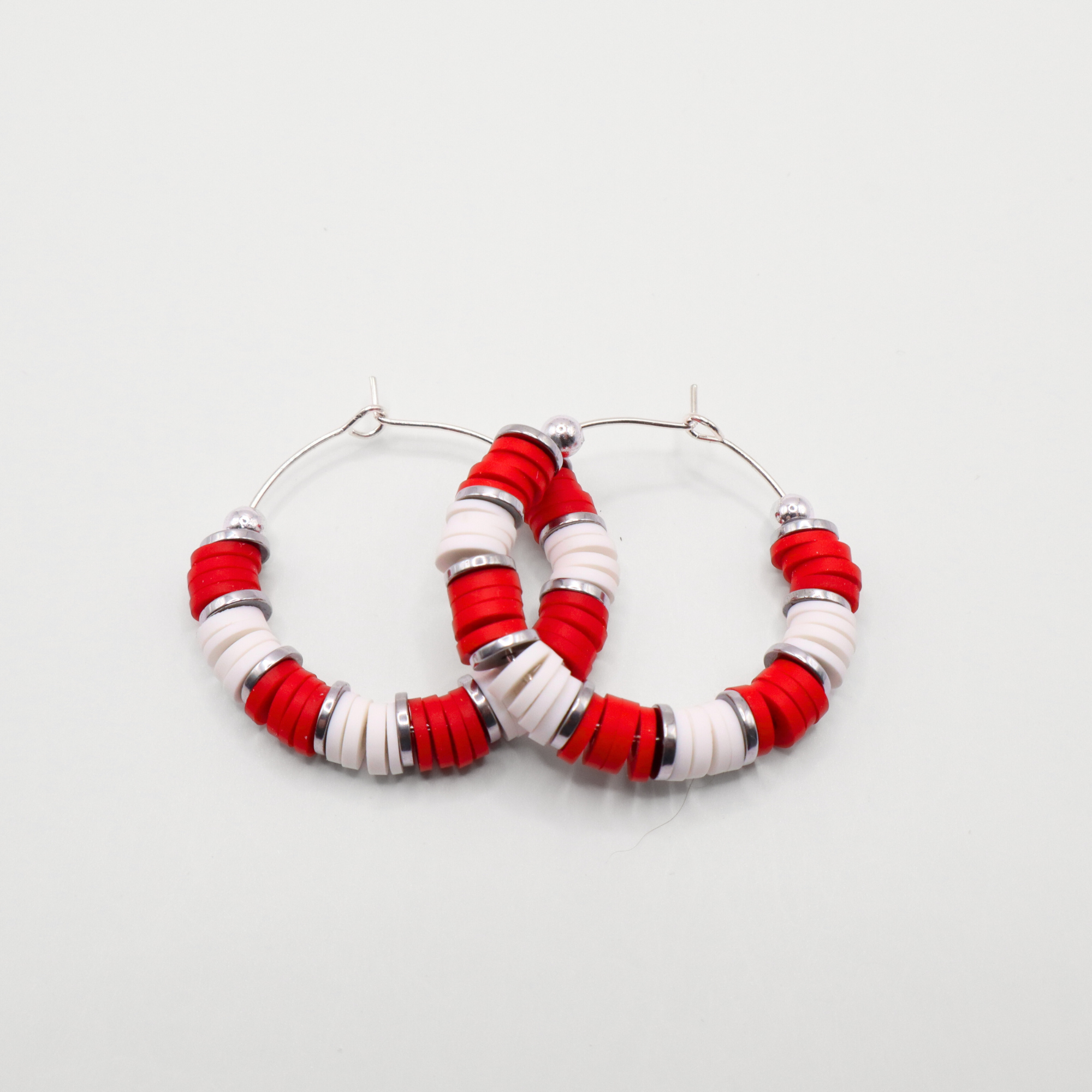 Red and White Game Day Hoop Earrings