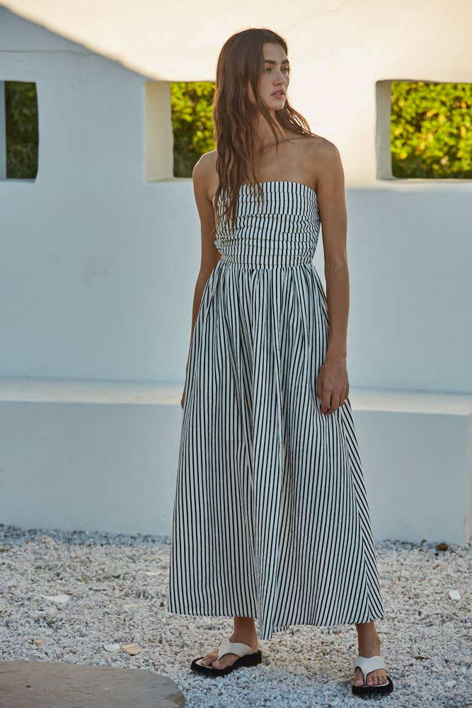 Smocked Bodice Strapless Dress