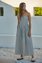 Smocked Bodice Strapless Dress